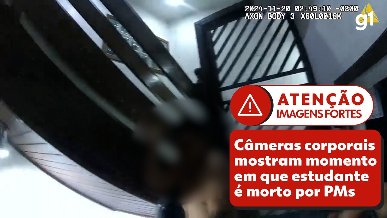 Câmera corporal mostra momento em que estudante de medicina é morto por PM quando estava encostado em portão de hotel, sem saída: 'você vai tomar', diz policial