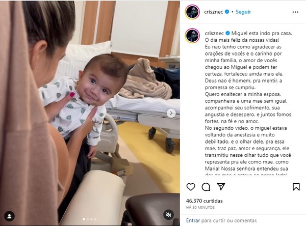 Após cirurgia no coração, filho do cantor sertanejo Cristiano recebe alta  do hospital - D NEWS JORNAL