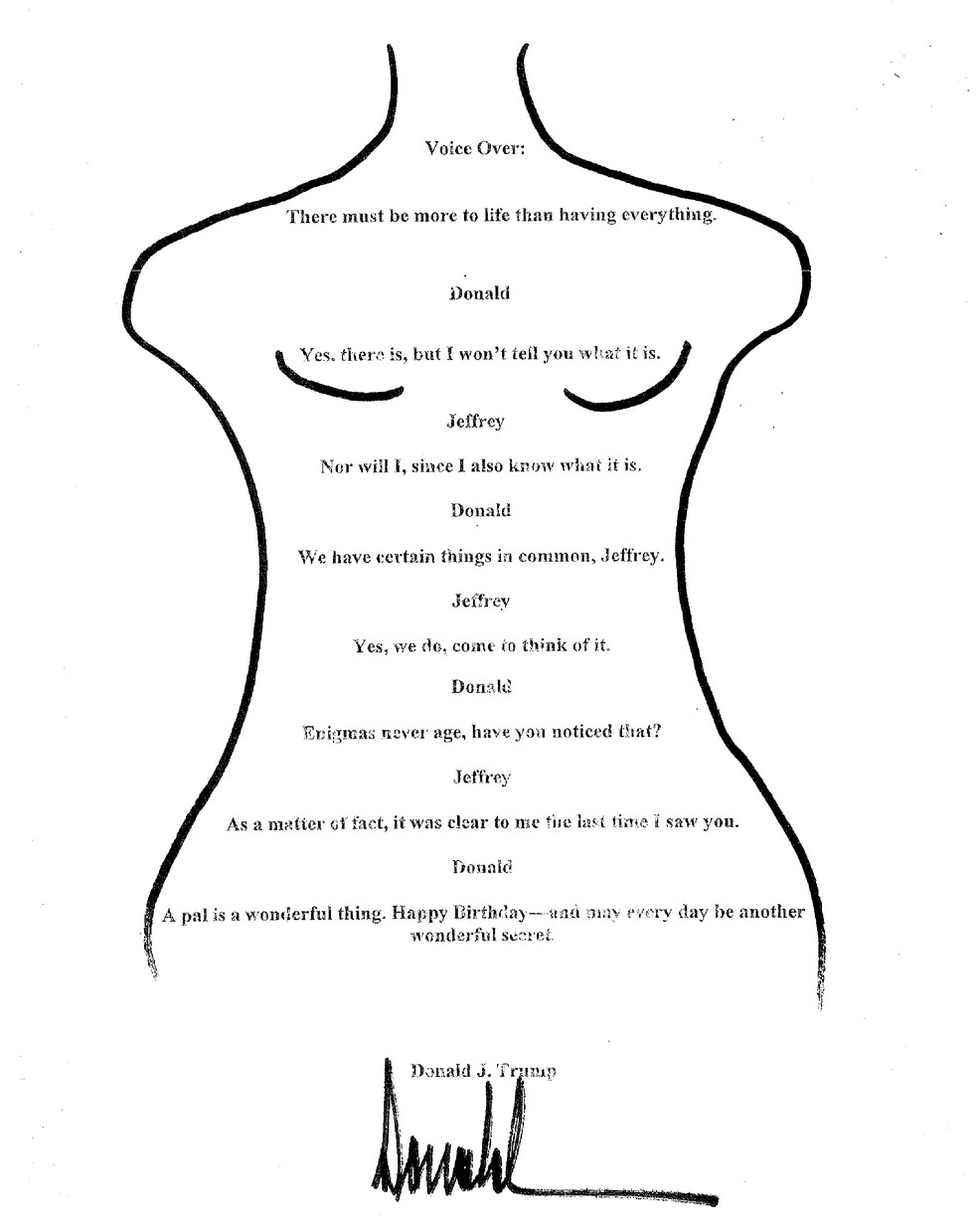 Suposta carta de Trump enviada a Jeffrey Epstein em 2003 — Foto: Partido Democrata