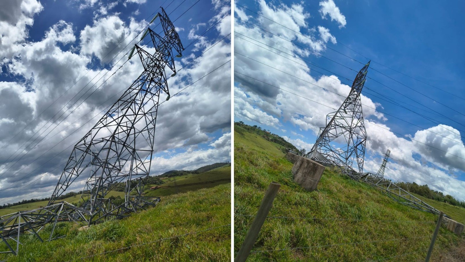 Torre de transmissão tomba após ventania entre Jacareí e Igaratá