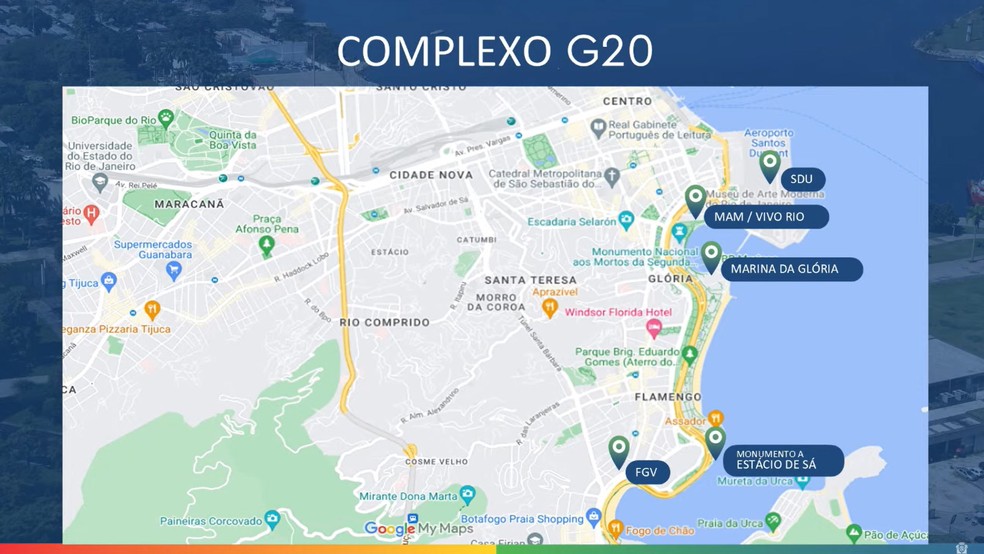 Complexo G20, onde devem ocorrer as discussões entre os chefes de Estado durante o evento que acontecerá no Rio de Janeiro — Foto: Reprodução/ Centro de Operações Rio