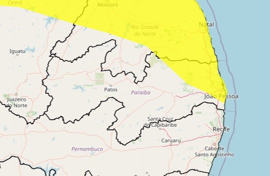 Inmet emite alerta de perigo potencial de chuvas intensas para João Pessoa e mais 59 cidades da PB
