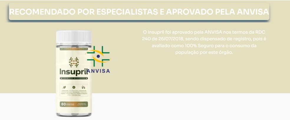 Em sua pgina, produto fazia falsa alegao de que era aprovado pela Anvisa  Foto: Reproduo