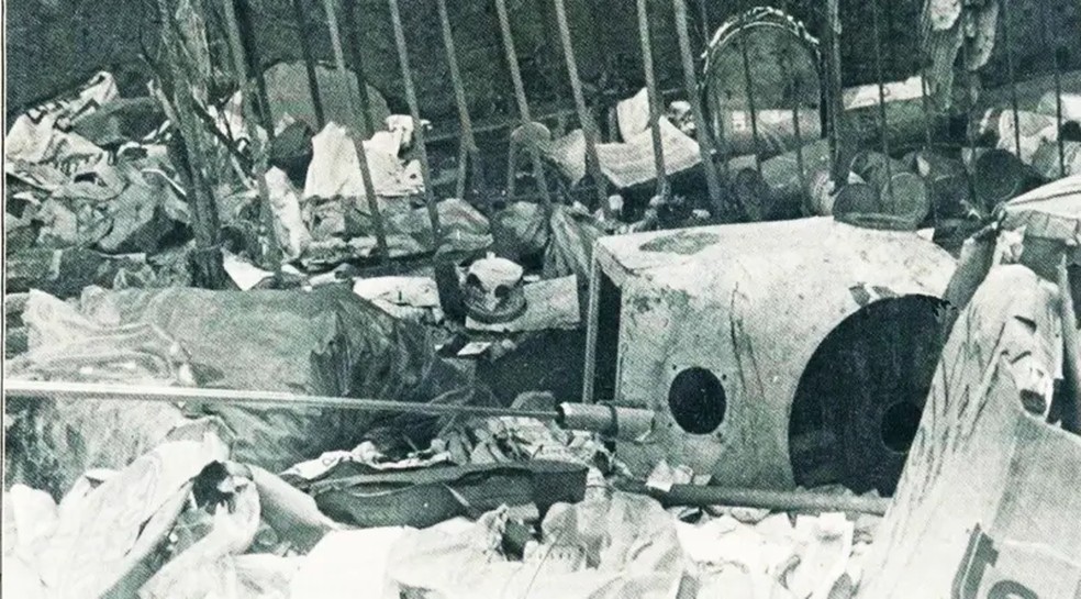 Os restos da fonte de radiação de césio-137 de Goiânia, em 1987 — Foto: Norbert Suchanek e Associação das Vítimas do Césio-137/Arquivo AV-Césio