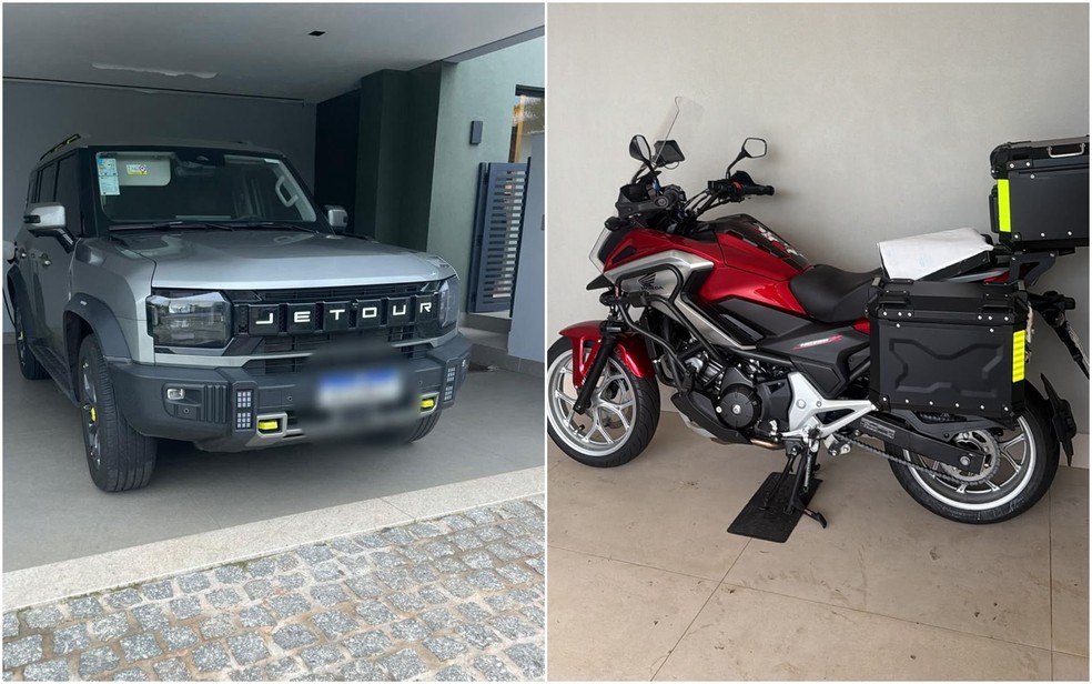 Carro e moto apreendidos em operação contra fraude em cartões de alimentação — Foto: Divulgação/ PC