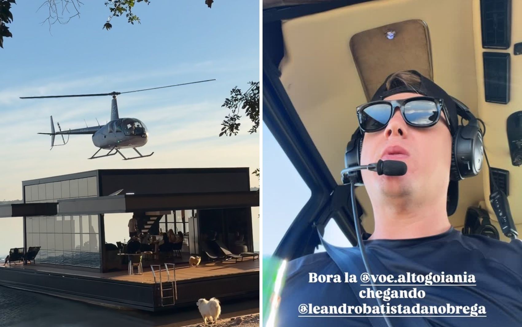 Cantor Rodrigo, da dupla com George Henrique, chega de helicóptero para comemorar aniversário de empresário 