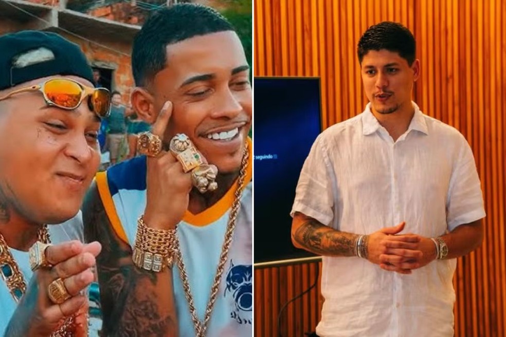 Da esquerda para direita, MC Ryan SP, Poze do Rodo e Rodrigo Morgado — Foto: Reprodução/YouTube e Instagram