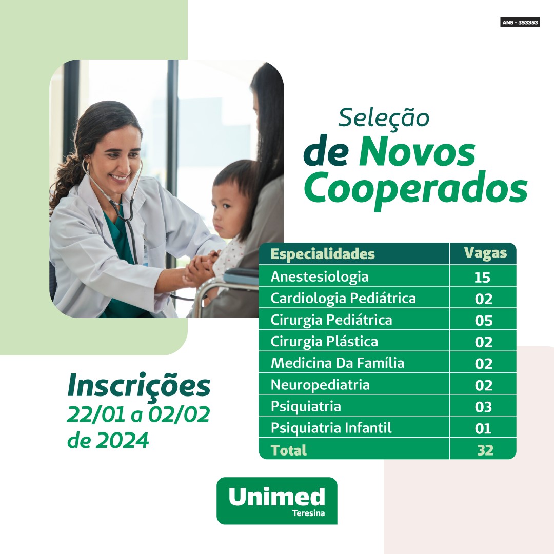 Unimed Teresina inicia inscrições para seleção de novos cooperados