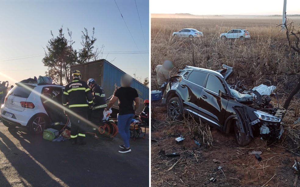 Carros que se envolveram no acidente ficaram totalmente destruídos — Foto: Reprodução/Polícia Militar