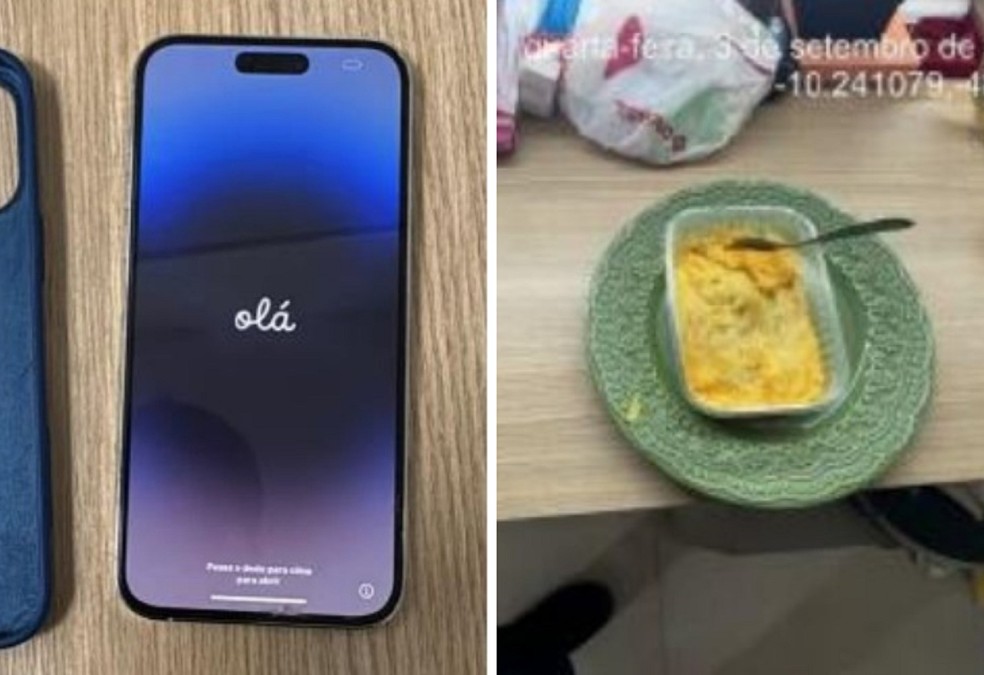 Celular resetado e comida sobre a mesa foram encontradas na casa do governador — Foto: Arte g1