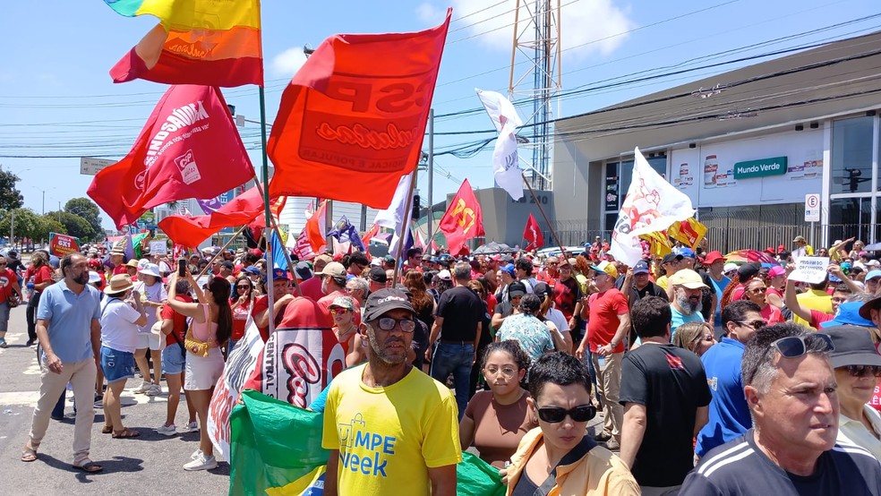 Manifestação em Natal é contra anistia a condenados por golpe e PEC da blindagem — Foto: Brunno Rocha/Inter TV Cabugi