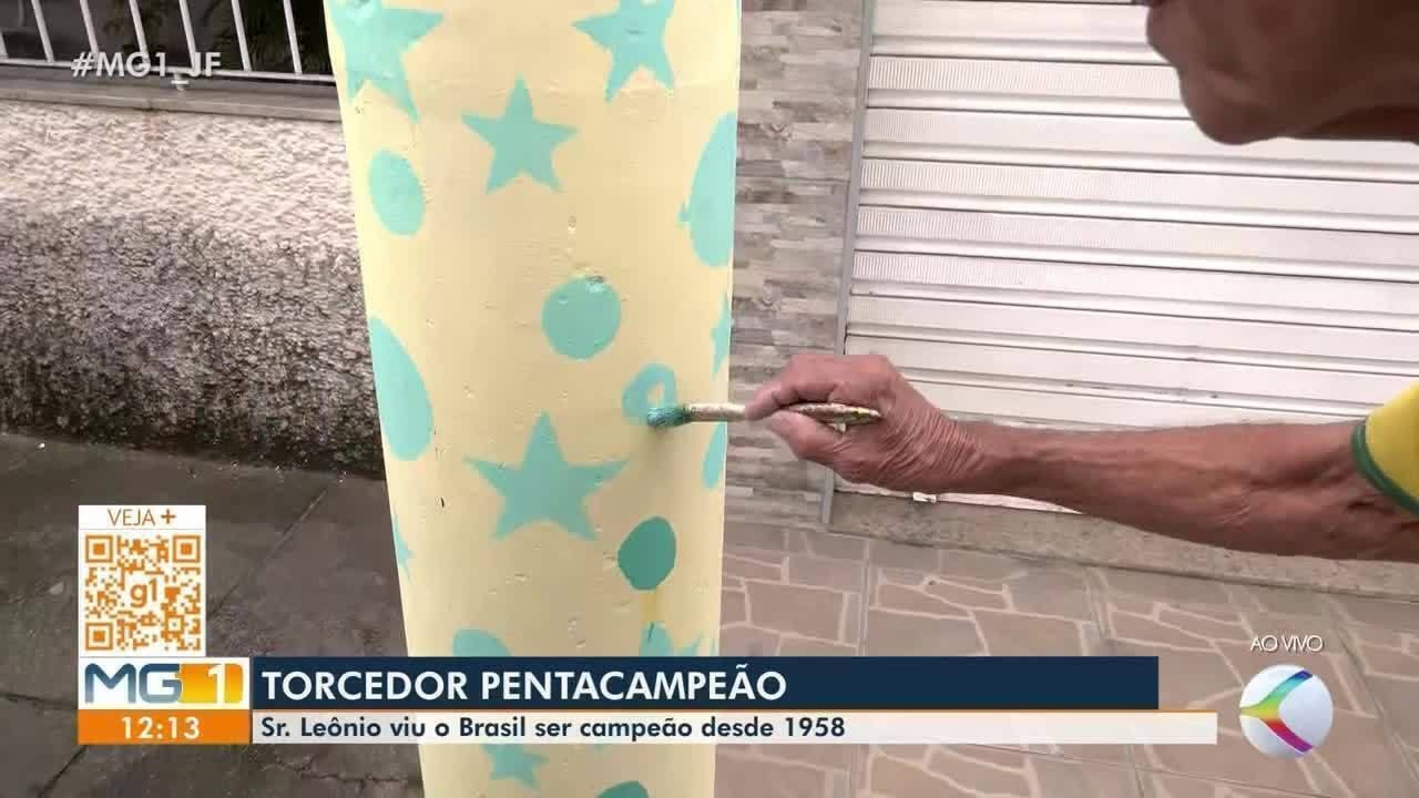 Aos 96 anos, torcedor que viu todos os títulos do Brasil em Copas mantém viva tradição de decorar ruas