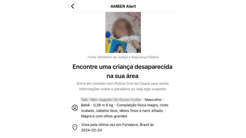Menino sequestrado em Fortaleza foi encontrado com ajuda de ferramenta da Meta — Foto: Reprodução