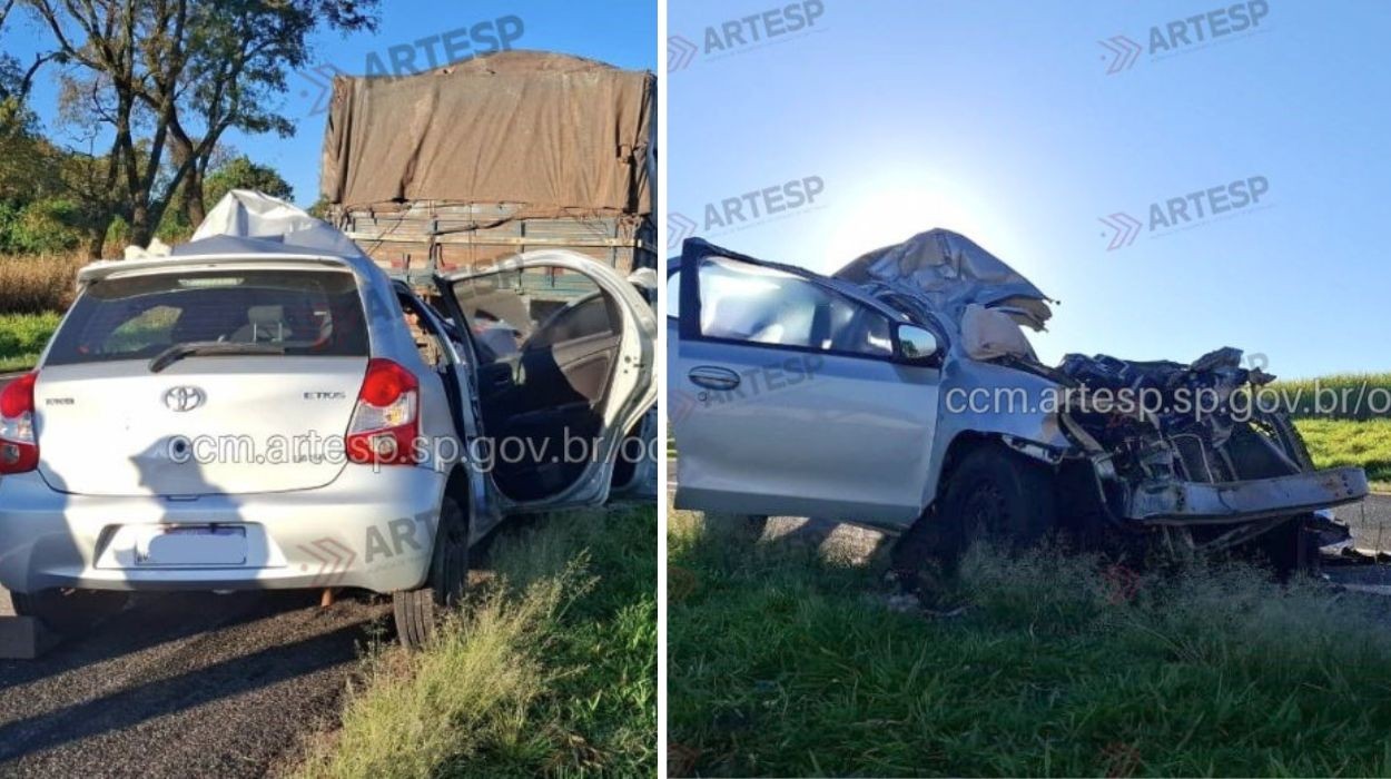 Grave acidente entre carro e caminhão mata uma pessoa no interior de SP