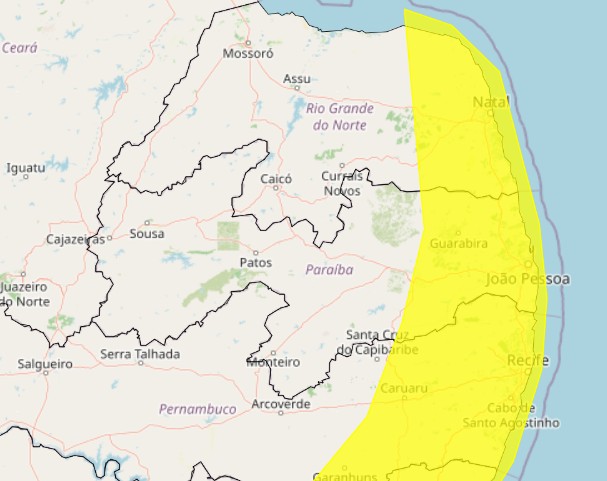 Inmet emite alerta de chuvas intensas para quase 90 cidades da Paraíba; veja municípios sob risco