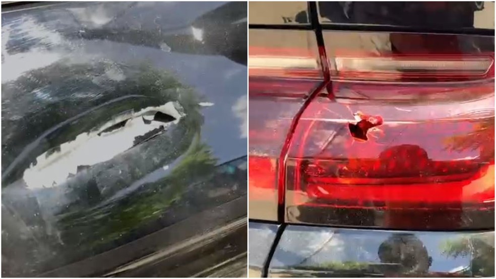 Carro do empresário foi atingido por tiros disparados pelos criminosos. — Foto: Valdevan Rodrigues/ Arquivo pessoal