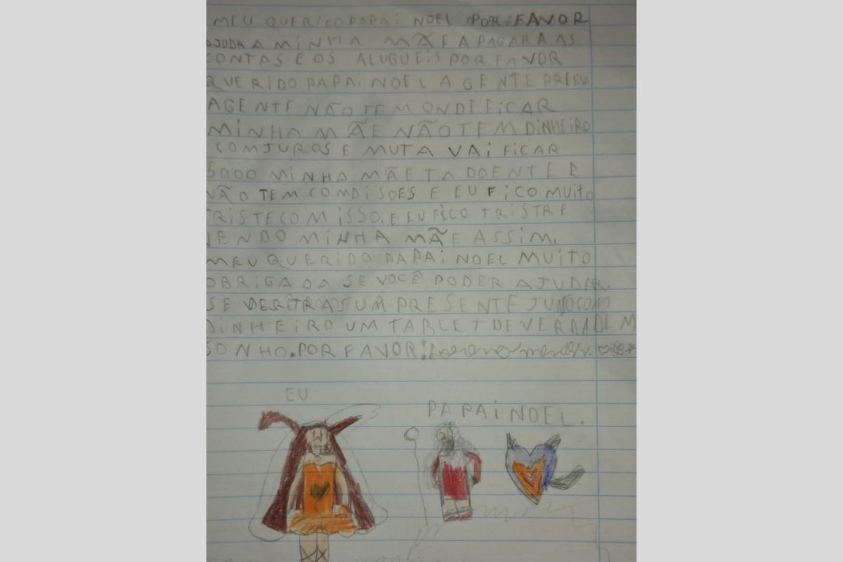 'A gente não tem onde ficar': menina de 7 anos pede ajuda a Papai Noel para pagar aluguel e evitar despejo no Natal