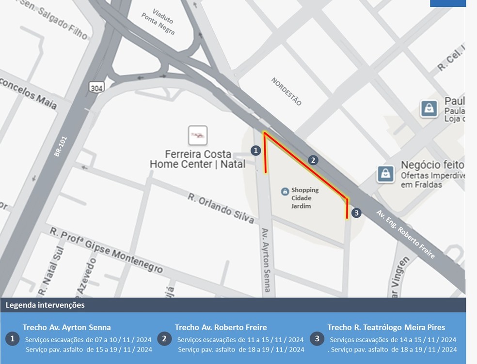 Trecho da avenida Ayrton Senna foi interditado nesta quinta-feira (7) em Natal — Foto: Caern