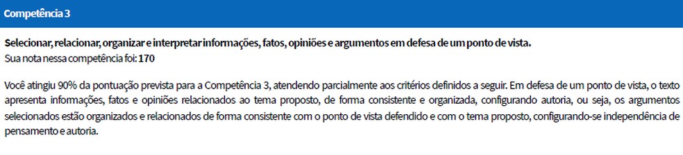 Competência 3 apresentou porcentagem incompatível — Foto: Reprodução