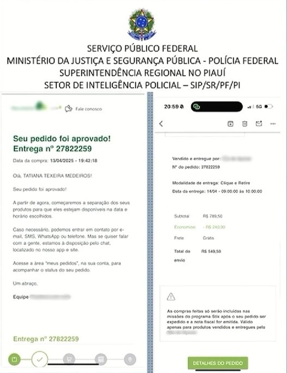 Vereadora presa fez pedido de mais de R$ 500 em supermercado de Teresina — Foto: Divulgação/PF