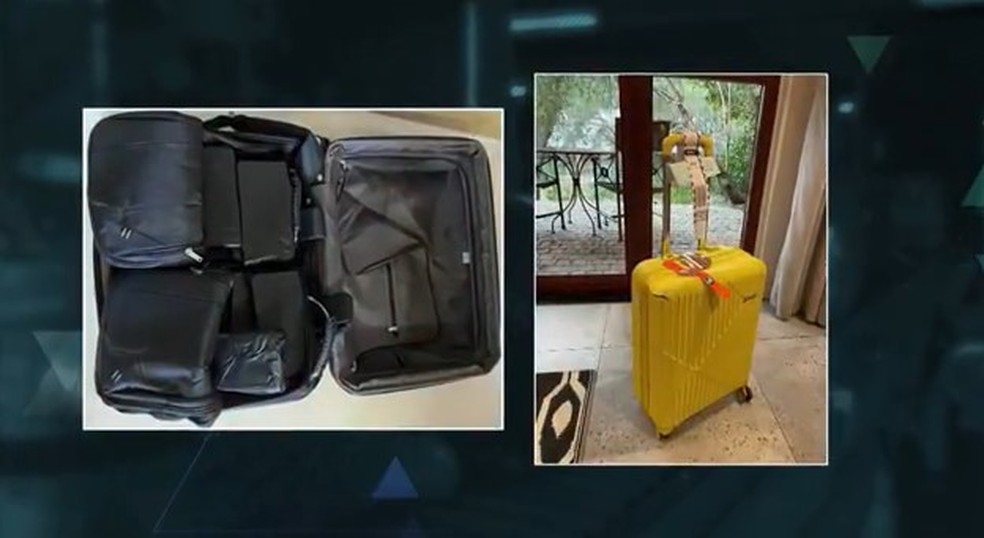 Golpe da mala: suspeitos presos trocaram etiquetas de bagagem em esquema de envio de drogas para exterior, mostra investigação — Foto: Reprodução Fantástico
