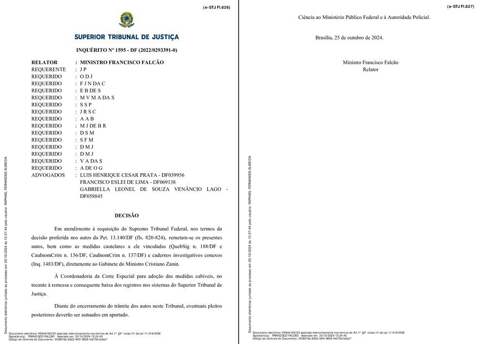 Decisão do STJ transfere investigação para o STF — Foto: Reprodução