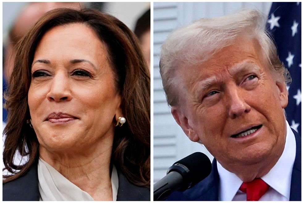Os candidatos à presidência dos EUA Kamala Harris e Donald Trump — Foto: Nathan Howard, Jeenah Moon/ Reuters