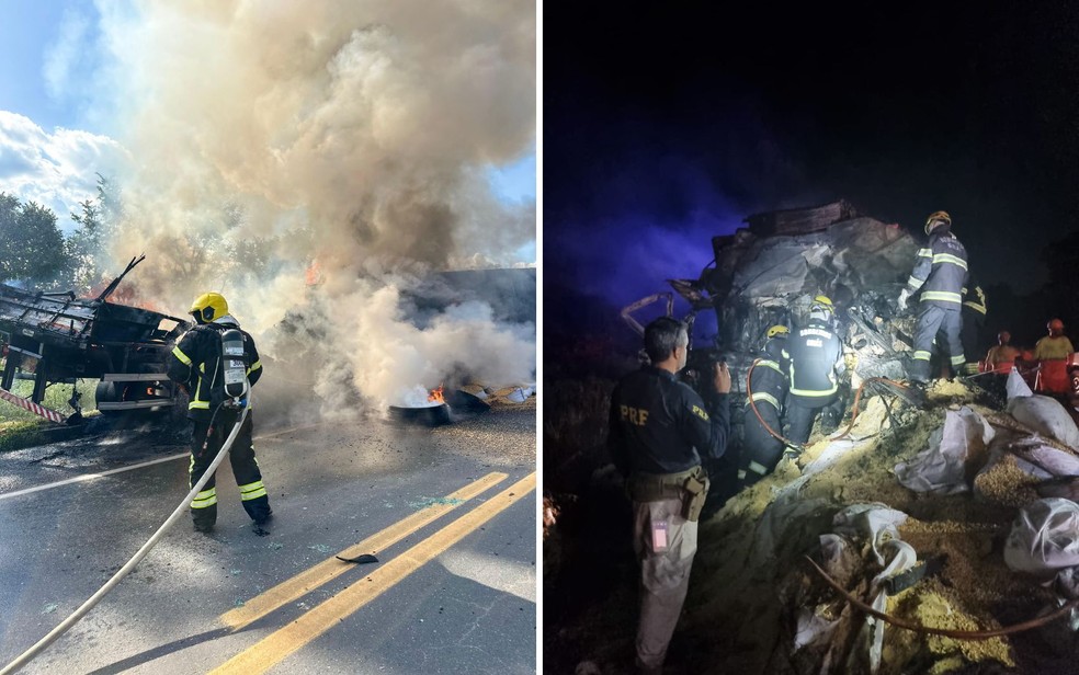 Acidente em Mara Rosa deixa trs pessoas carbonizadas  Foto: Divulgao/Corpo de Bombeiros