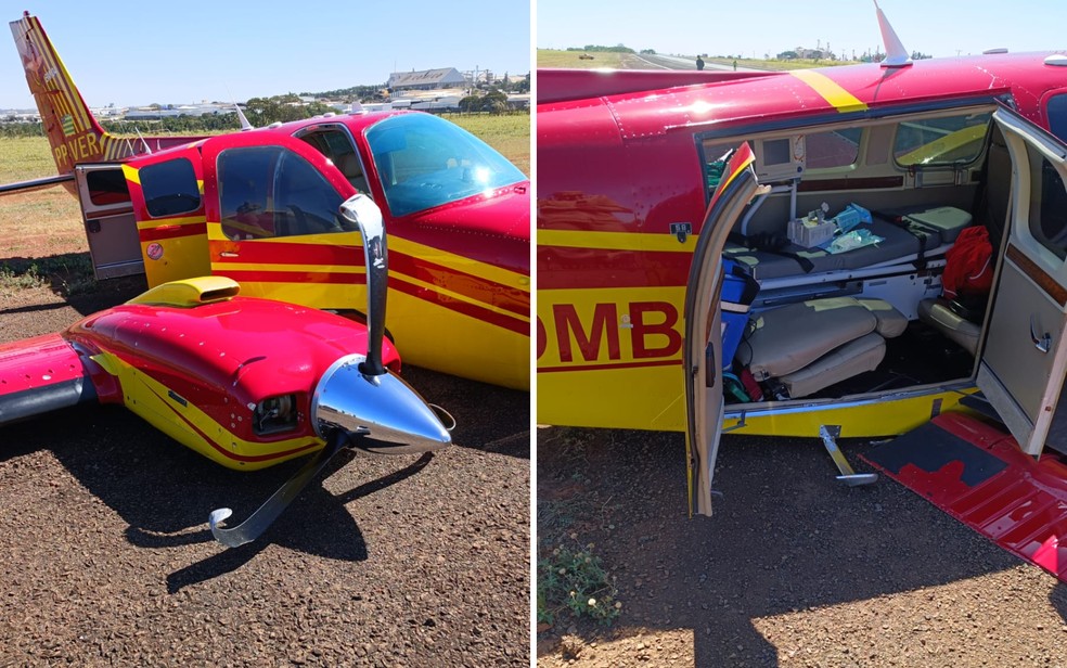 Aeronave que sofreu pane, em Rio Verde, em Goiás — Foto: Divulgação/Corpo de Bombeiros