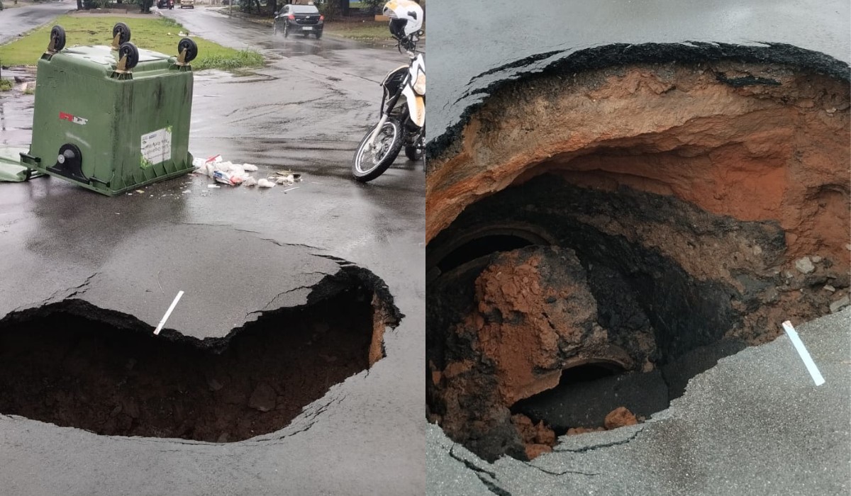 Asfalto cede e interdita cruzamento no bairro Vila Joaquim Inácio, em Campinas