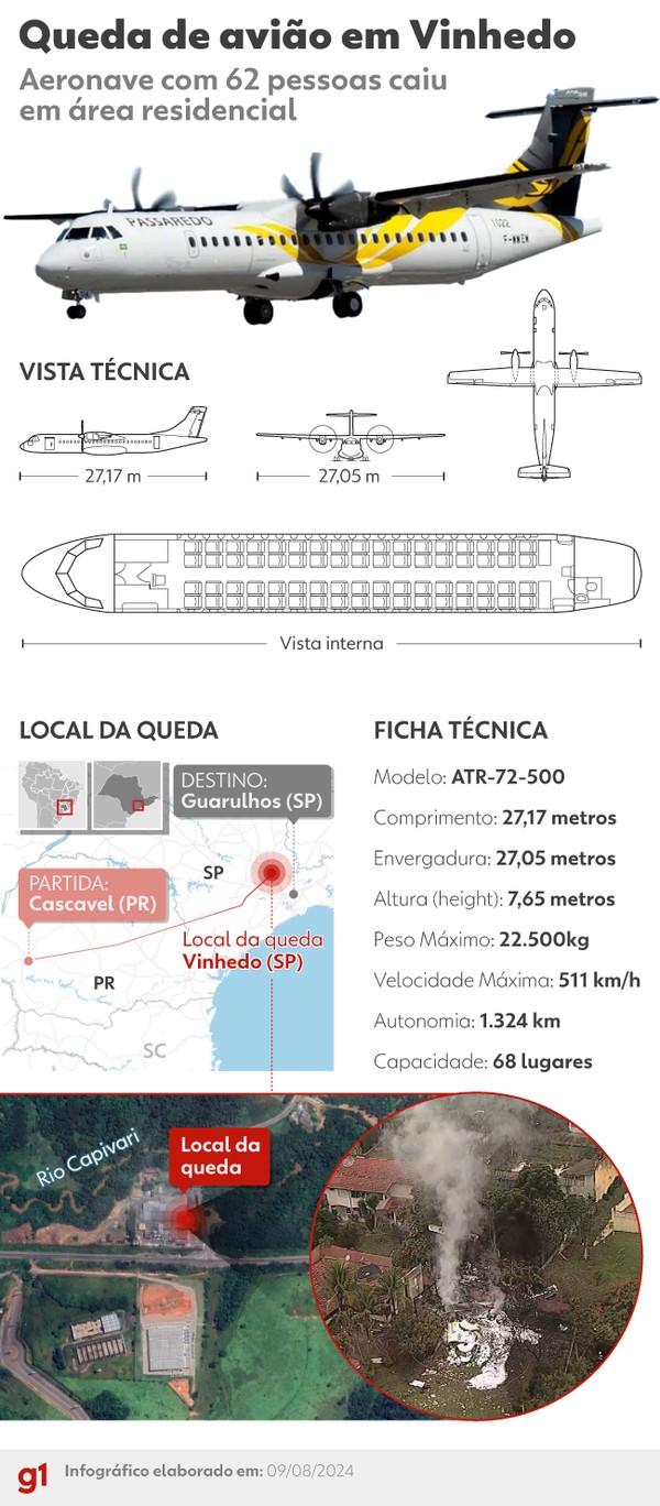 Arte mostra como era o modelo do avião que caiu em Vinhedo — Foto: Arte g1
