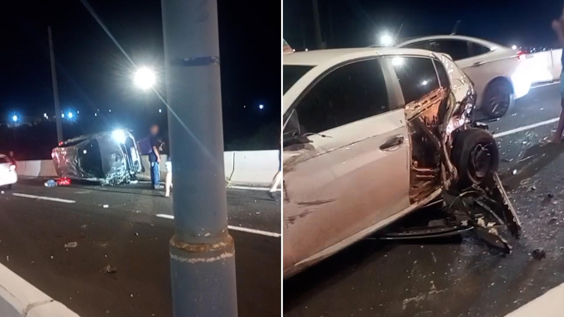 Carro tomba sobre viaduto e outro tem porta e traseira destruídas após acidente em Teresina; 3 vítimas