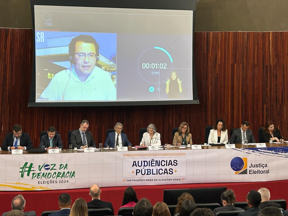 Audiência pública do TSE sobre regras para as eleições de 2024 — Foto: Kevin Lima/Reprodução