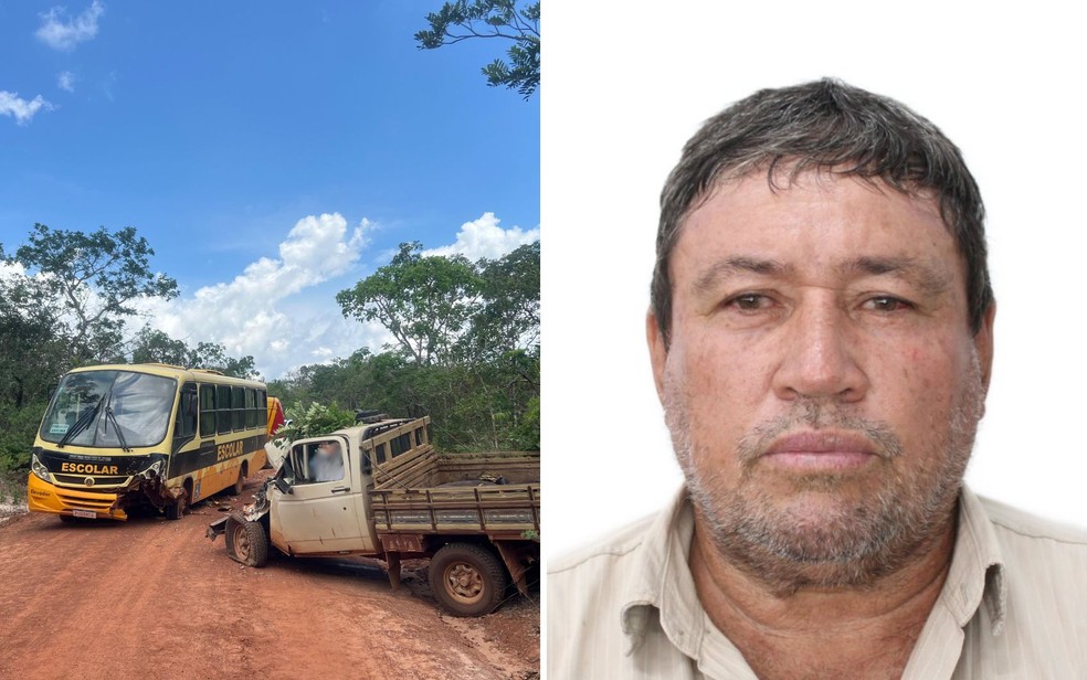 Ademar Pereira Duarte, de 61 anos, morreu após bater contra um micro-ônibus escolar em São Miguel do Araguaia, Goiás — Foto: Reprodução/TV Anhanguera