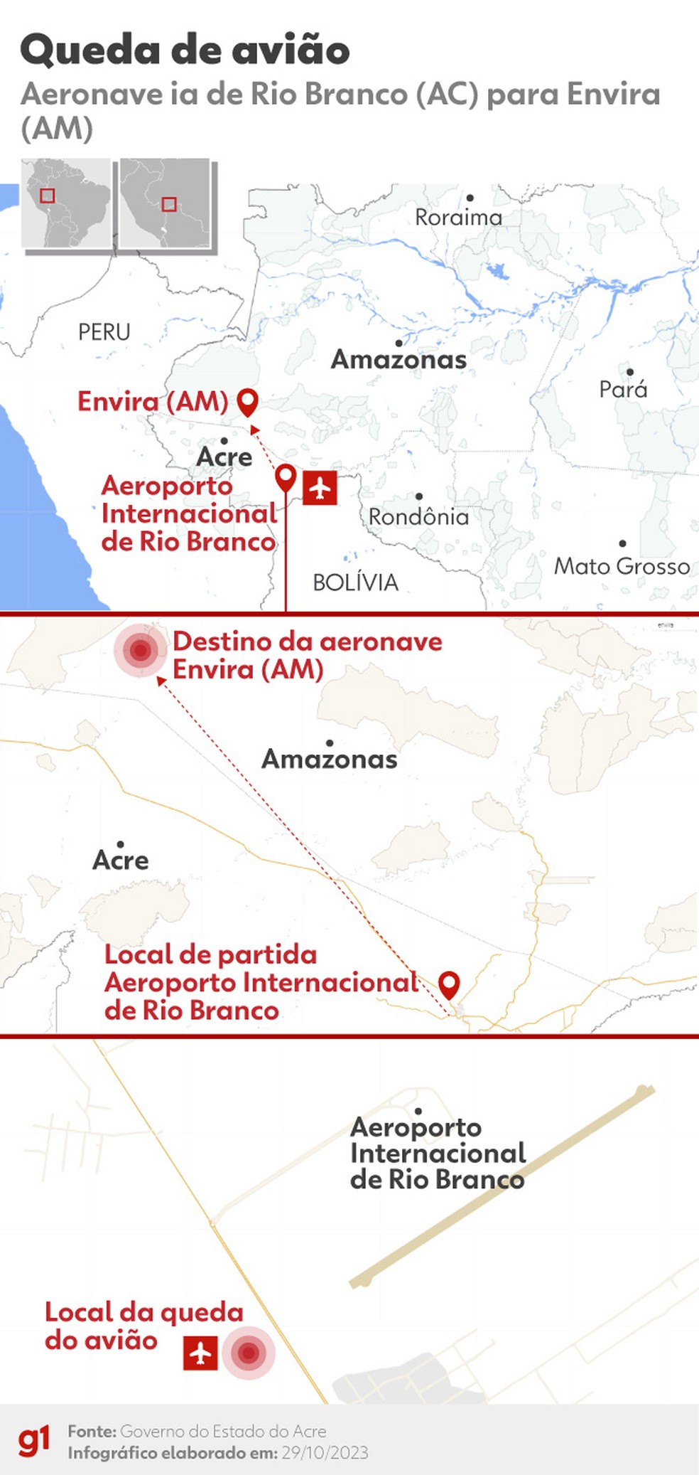 Veja a origem e o destino da aeronave que caiu em Rio Branco (AC). — Foto: Ighor Costa/g1