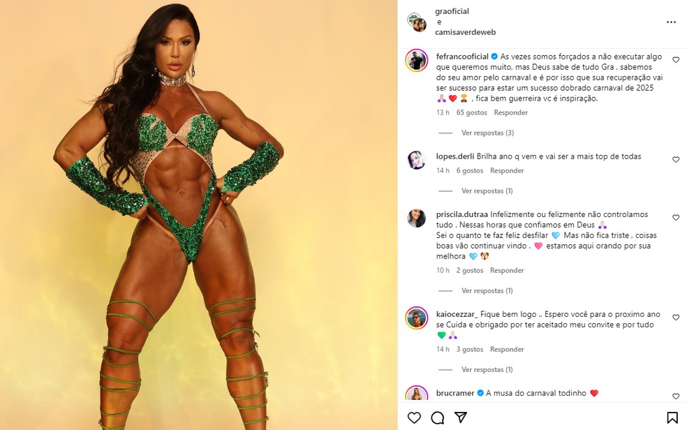 Gracyanne Barbosa anuncia afastamento do desfile de carnaval 2024 &mdash; Foto: Reprodu&ccedil;&atilde;o/Instagram