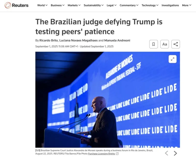 Alexandre de Moraes desafia ira de Trump e testa a paciência de seus pares no STF, diz Reuters