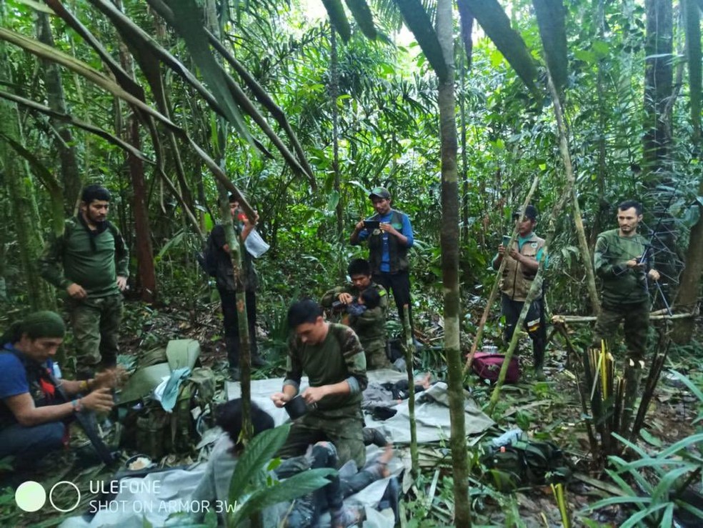 Crianças que sofreram acidente aéreo na Colômbia são encontradas com vida após 40 dias — Foto: Forças Militares da Colômbia/Divulgação