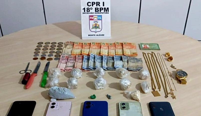 PM prende duas pessoas e apreende drogas, dinheiro e joias em operação no bairro Turu, em Monte Alegre
