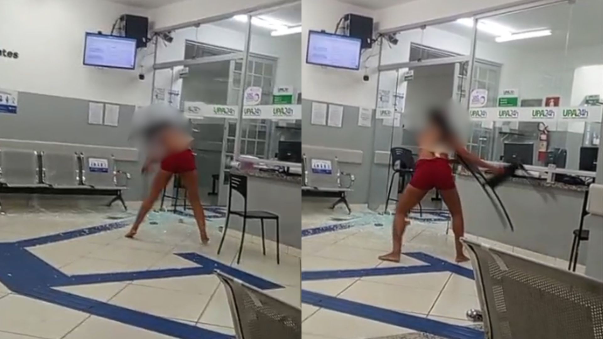 VÍDEO: Mulher quebra porta de UPA e joga objetos no chão enquanto aguardava atendimento em MG