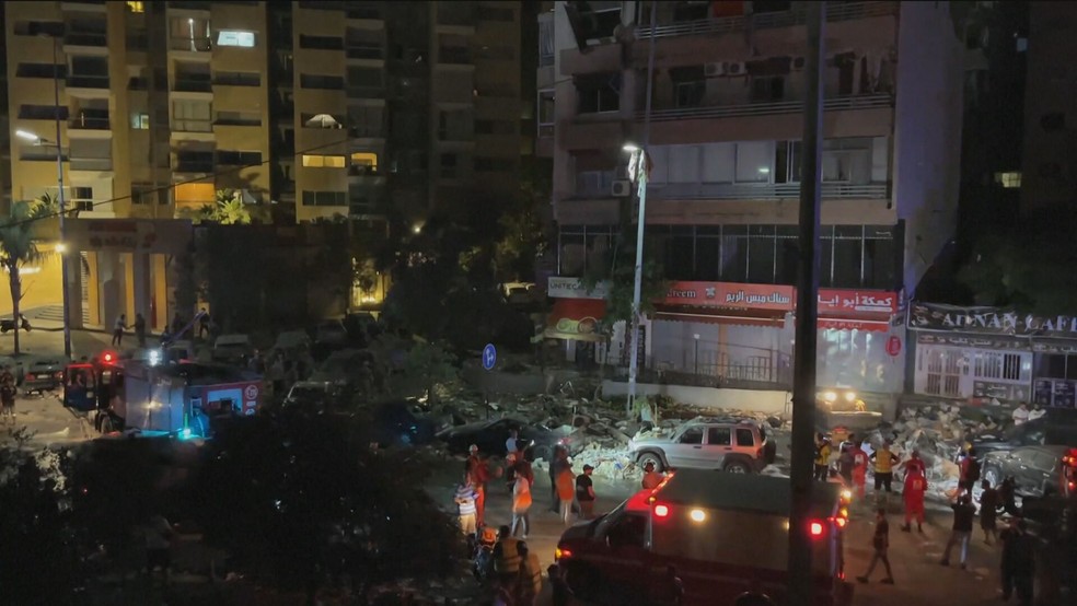 Ataque de Israel atinge centro de Beirute, capital do Líbano — Foto: Reprodução/GloboNews