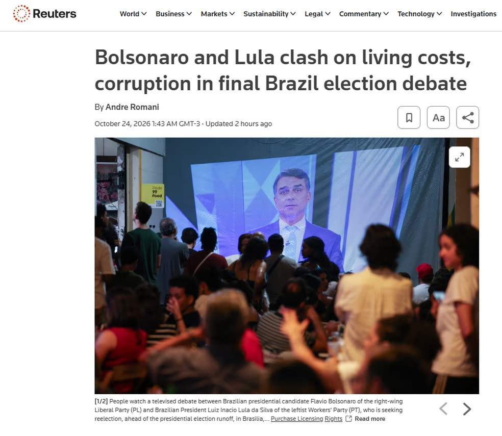 Como a imprensa internacional repercutiu o último debate entre Flávio e Lula — Foto: Reprodução/Reuters