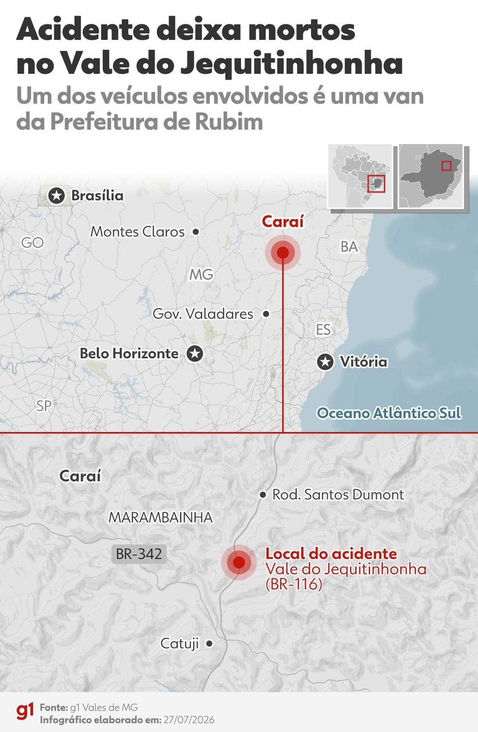 Acidente na BR-116 deixa cinco mortos e seis feridos no Vale do Jequitinhonha — Foto: Arte/g1