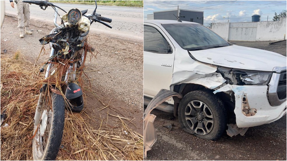 Motociclista ficou com ferimentos graves após colisão com caminhonete, em Bacabal — Foto: Divulgação/PRF