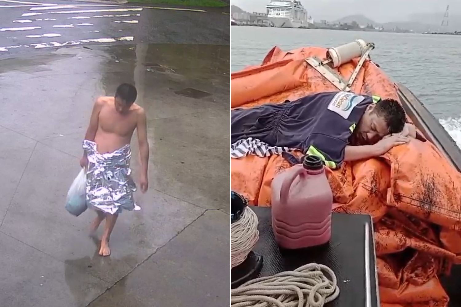 Vídeo mostra chinês resgatado à deriva no mar após fugir de hospital em Santos, SP; ASSISTA