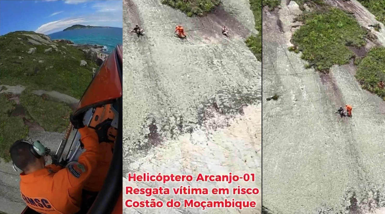 Homem vai até costão de praia famosa em Florianópolis, fica preso e precisa ser resgatado de helicóptero; VÍDEO