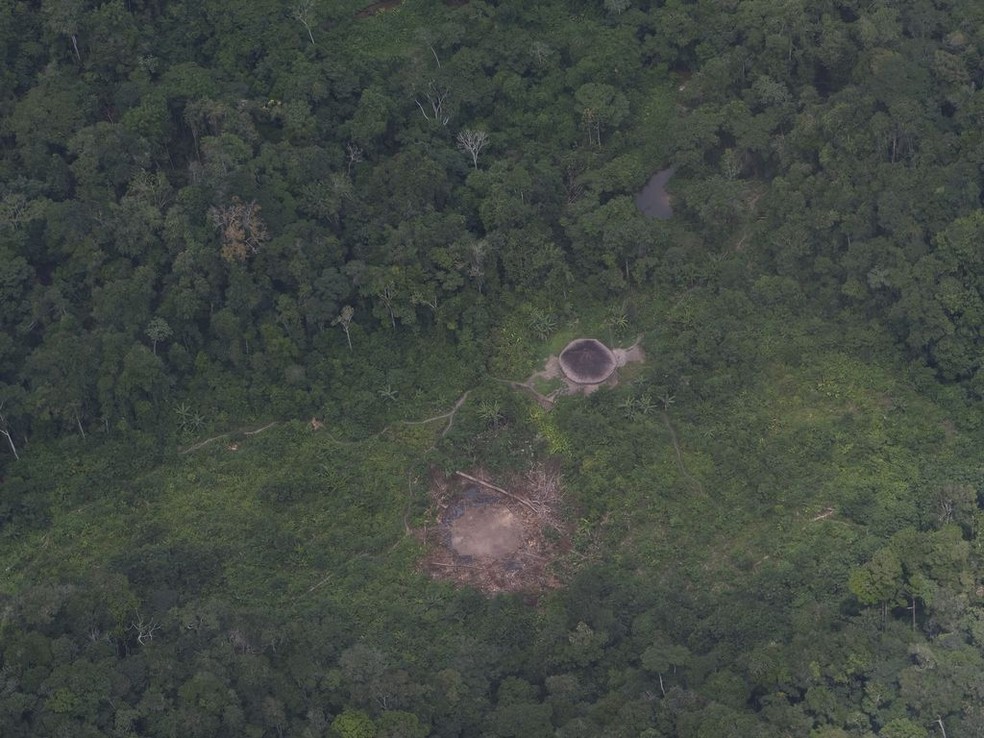 Malocas de Yanomamis na região do Surucucu, dentro da Terra Indígena Yanomami, Oeste de Roraima. — Foto: Fernando Frazão/Agência Brasil