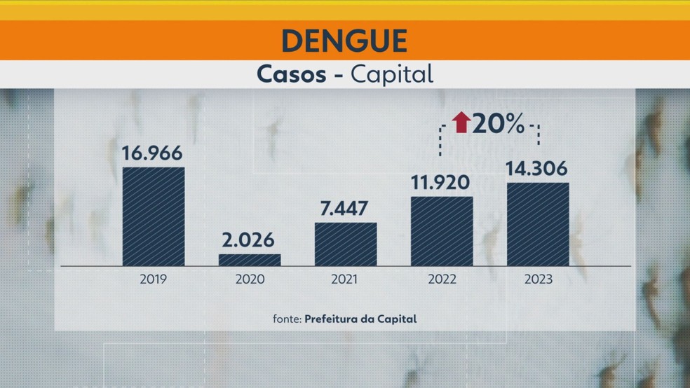 Número de casos de dengue na capital — Foto: Reprodução/TV Globo