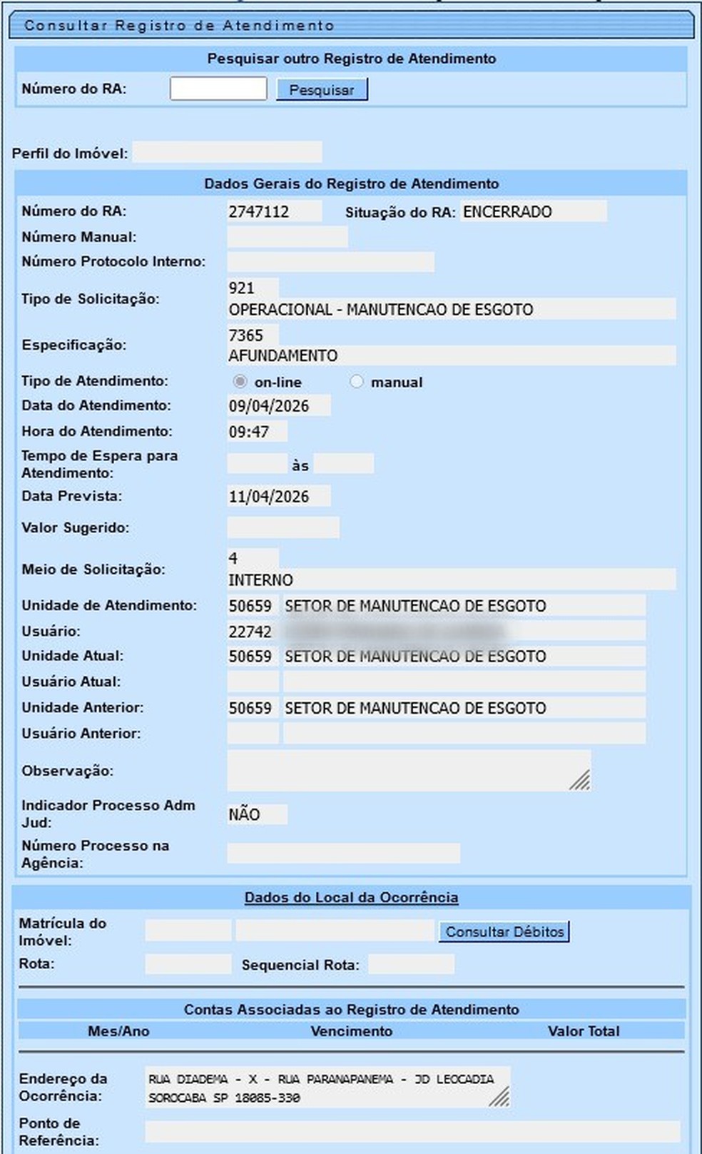 Saae enviou novo posicionamento ao g1 alegando que o registro de atendimento do serviço seria de outra intervenção — Foto: Reprodução/Saae