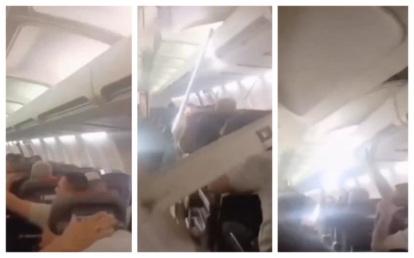 Teto da cabine de Boeing 737 da Sepehran Airlines cai durante voo no Irã, em setembro de 2026. — Foto: Reprodução/ g1